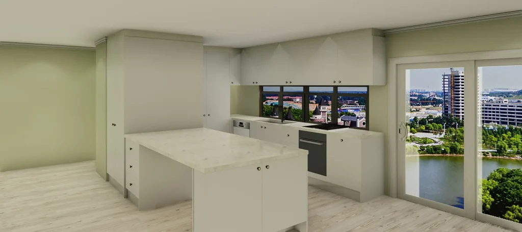 Apartment kitchen in a 3D design mockup